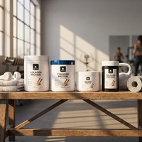 Bocaux en plastique blanc HDPE de qualité alimentaire pour poudre protéinée, emballage de suppléments de collagène, 300, 400, 500, 600, 900 ml, avec étiquette autocollante personnalisée