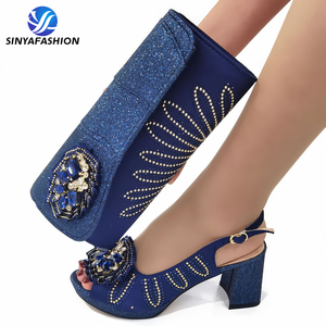 Sinya New Style Ladies Wedding <strong>Shoe</strong> Bag Set With Stones High Heel <strong>Women</strong> Party Style Italian <strong>Shoes</strong> and Bag Set - Product Image 5