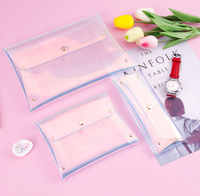 Trousse de maquillage holographique en PVC, transparente, stylée, pour cosmétiques, avec bouton-pression, irisé, pour maquillage