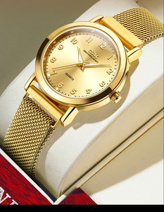 Reloj de cuarzo elegante para mujer OFK Gold Tone Fashion, correa de acero inoxidable con esfera con puntero - Product Image 1