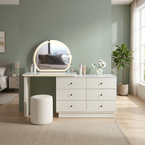 Modern Makeup <b>Vanity</b> With Lighted <b>Mirror</b> Storage Drawers For Bedroom Furniture - Product Image 3