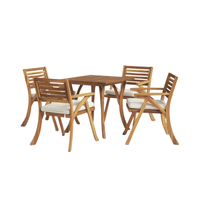 Ensemble de table à manger carrée en bois d'acacia moderne et résistant aux intempéries pour 4 personnes - Ensemble de salle à manger d'extérieur avec 1 table et 4 chaises