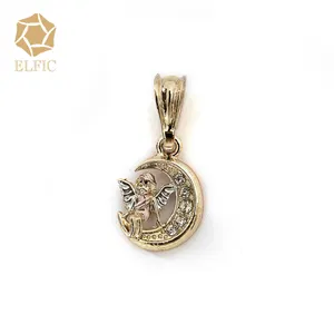 Elfic luna e cupido ciondolo per bambini adorabile fascino gioielli religioso zircone 14K placcato oro unico moda lega di rame