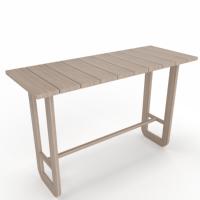 Ensemble de table de bar d'extérieur de luxe naturel, style bois, avec chaises de bar rembourrées pour villa, complexe hôtelier, bord de piscine, patio