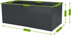 Anthracite RAL 7016 Jardinière surélevée 200X100X77 cm Lit de fleurs et de plantes pour patio, balcon et <span class=keywords><strong>jardin</strong></span> - Product Image 4
