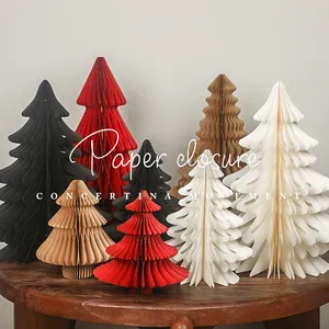 Arbre de noël en papier carton 8/10/12 pouces 3D arbres en nid d'abeille pièce maîtresse de table pour décorations de maison de fête de vacances de noël moderne