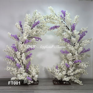 Arche de fleurs artificielles en soie violette et blanche, faite à la main, pour décoration intérieure, cerisier en fleurs, pour fêtes et mariages, vente en gros DKB Factory - Product Image 3