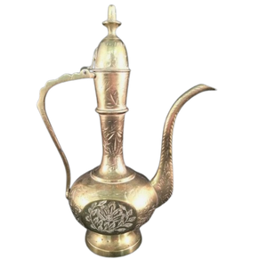 Handmade Engraved Design <b>Arabic</b> Dallah Best Selling Gold Polished Tabletop Kitchenware <b>Tea</b> and Coffee Pot From India - Product Image 1