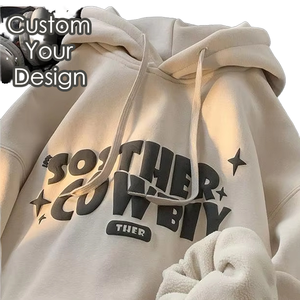 Thick Vintage Hoodi Custom Cotton Polyester Men Winter Heavyweight 345 GSM Fleece Foam Logo Unisex Graphic Hoodie - Product Image 1