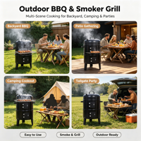 Barbecue vertical à charbon de bois à 3 niveaux pour l'extérieur, multifonctionnel