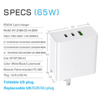 65W Portable Universel Voyage GaN Adaptateurs D'alimentation Alimentation Chargeurs De Batterie OEM Téléphone Tablette USB Type C Charge Rapide Compatible PD