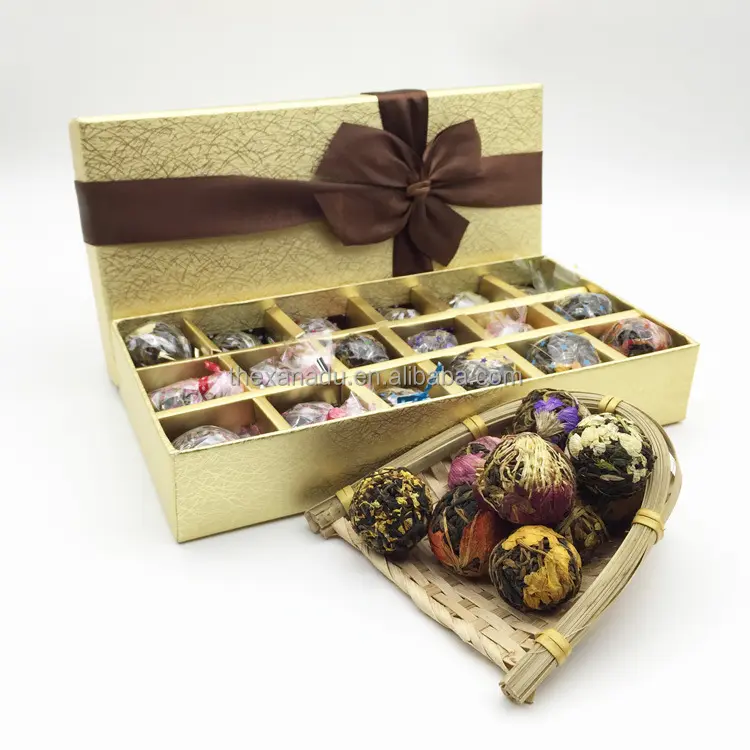 18 pcs/बॉक्स उपहार बॉक्स हस्तनिर्मित फूल चाय गेंद मिश्रित खिलने फूल चाय के साथ लवली व्यक्तिगत डिब्बों