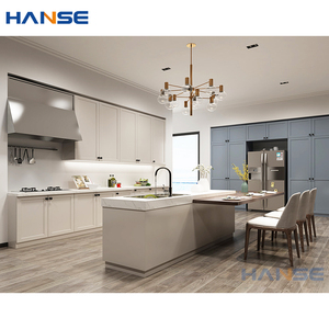 ארון מזווה בסגנון אמריקאי אירופאי, ארונות עץ מודרניים יוקרתיים קלאסיים לבנים, ארון מטבח מודולרי עם אי ובר - Product Image 1