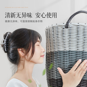 Wicker Laundry <b>Basket</b> Round Bamboo Weaving Multifunctional Clothing Organizer For Bathroom Use <b>Large</b> Capacity Storage <b>Basket</b> - Product Image 2