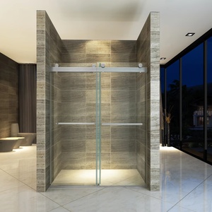 <span class=keywords><strong>Porte</strong></span> de <span class=keywords><strong>douche</strong></span> sans cadre de style moderne, verre trempé de 8 mm, design droit, <span class=keywords><strong>porte</strong></span> coulissante à roulettes, JENBELY, finition polie/chrome/mate - Product Image 2
