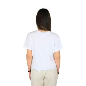 T-shirt Donna DKE9007 Bianco blanc avec détail poche en strass, vêtements décontractés pour femmes - Product Image 3