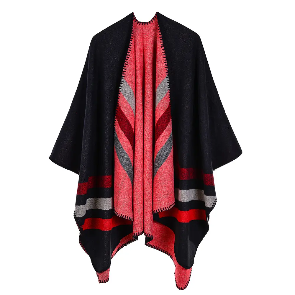 Hot Koop Fluorescerende Kleur Poncho Cape Vrouwen Vest Kasjmier Sjaal Winter Wrap Warm Garen Geverfd Jacquard Pashmina Sjaals