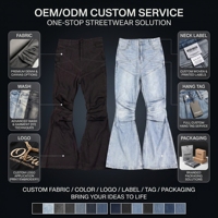 Jean évasé taille haute pour homme avec empiècements chevron et plis à la hanche, coupe cloche, en denim, style streetwear, fabrication OEM/ODM pour marque privée