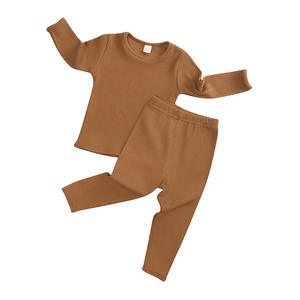 Ensemble de vêtements de nuit pour bébé et tout-petit, couleur unie rayée, printemps et automne, pyjamas pour bébé - Product Image 5
