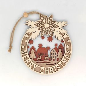 Ornement de Noël en bois rond découpé au laser, décoration suspendue pour la maison, le sapin, la fenêtre, motif Jésus, cerf, bougie - Product Image 1
