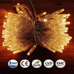 ไฟ LED สายยาว 10 เมตร 100 ดวง สีทอง กันน้ำ IP65 ความสว่างสูง กระพริบได้หลายโหมด บรรจุกาวอย่างดี ขายดี - Product Image 1