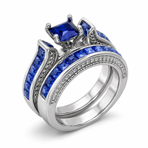 Set di anelli con zirconi blu intenso per donna, gioielli creativi ed eleganti - Product Image 1