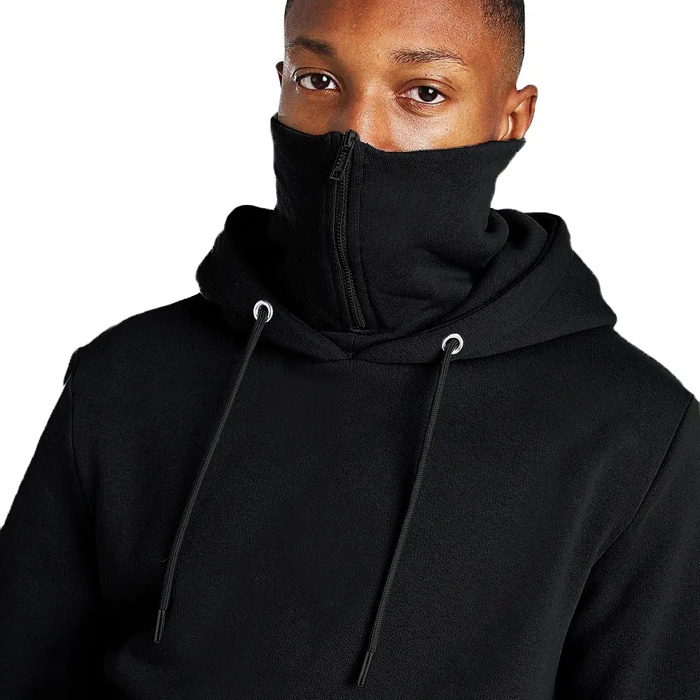 Groothandel Oem Heren Hooded Gemaskerde Rits Hoodie Streetwear Effen Kleur Trui Mannen Oversized Grote Pocket Fleece Hoodies