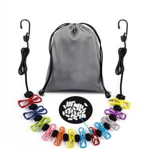 Corde à linge populaire pour l'extérieur, corde à linge de camping coupe-vent avec 12 pinces élastiques, en plastique pour l'extérieur avec boucle de positionnement - Product Image 5