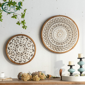 Décoration murale en bois creux de style américain, design floral circulaire, couleur rétro, pour entrée et décoration intérieure - Product Image 3