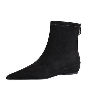 6383-2 stivali da donna BIGTREEB con tacco basso, con tacco spiovente e tacco rialzato, punta per dimagrire e stivali corti in camoscio - Product Image 1