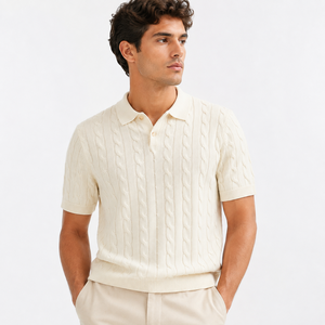 Pull Polo de Luxe en Maille Torsadée pour Homme, Style Old Money, Manches Courtes, Mélange de Coton, Vintage, Décontracté, Style Resort, Vêtements Masculins - Product Image 1