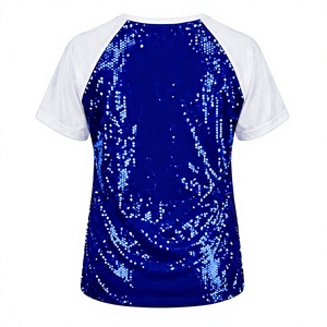 T-shirt Raglan Personnalisé Bleu à Paillettes – Style Universitaire Scintillant à Manches Courtes pour Femme – Tee-shirt d'Équipe Spirituel - Product Image 2