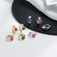 Boucles d'oreilles colorées personnalisées en argent Sterling 925 rond rubis bleu zircon cubique Huggies cerceaux pour les femmes bijoux fins en gros