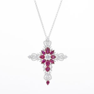 Collar con Colgante de Rubí de Corindón de Laboratorio Esmaltado, Joyería Fina de Plata de Ley, con Baño de Rodio, Estilo Vintage para Fiestas - Product Image 2