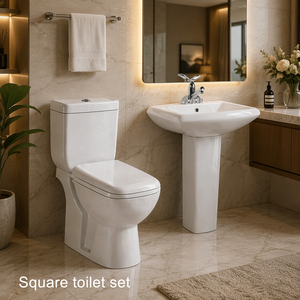 ชุดสุขภัณฑ์ห้องน้ำแบบสองชิ้นทรงสี่เหลี่ยมพร้อมอ่างล้างหน้าจากจีน - Product Image 1