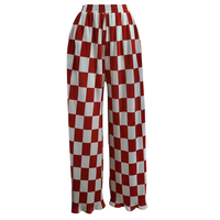 Pantalons amples en soie froissée pour femmes, vente en gros personnalisée, pantalon long décontracté d'été, motif à carreaux, taille élastique