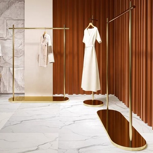 Sang Trọng Cửa Hàng May Mặc Phụ Kiện Tùy Chỉnh Kim Loại Treo Quần Áo Hiển Thị Kệ Vàng Hiển Thị Đứng Quần Áo Giá Cho Cửa Hàng Cửa Hàng Cửa Hàng - Product Image 6