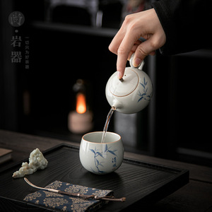 Taza de té de cerámica pintada a mano en azul y blanco, taza individual redonda de porcelana para juego de té Kung Fu, origen del condado de Dehua - Product Image 3