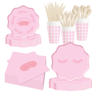 Juego de Platos y Servilletas de Papel para Fiesta de Pijamas DAMAI, Artículos para Fiesta de Pijamas, Vajilla para Fiesta de Pijamas Rosas para Niñas, Sirve para 8 Personas - Product Image 5