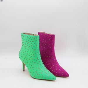 Sepatu bot pergelangan kaki merah untuk wanita HQ1120 sepatu bot pergelangan kaki ujung lancip elegan wanita hak tinggi buram berlian imitasi Stiletto kustom - Product Image 5