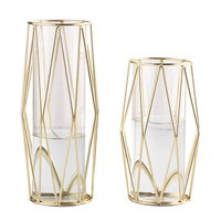 Weeyaeofa — vase losange en fer forgé doré, vase hydroponique en verre, ornements pour la décoration de la maison ou du bureau