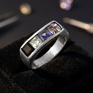 New Fashion Art Palace 925 Sterling <b>Silver</b> CZ <b>Ring</b> Multi Gemstone (Amethyst Cubic Zirconia Iolite) Engagement Wedding Party Set - Product Image 4