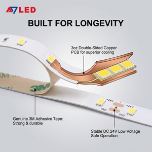 Bande lumineuse LED haute efficacité 200Lm/W 24V SMD 2835 72LEDs/m, flexible, pour la décoration intérieure de projets - Product Image 4