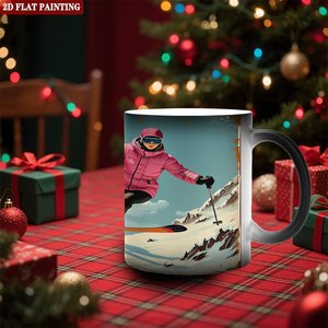 Taza de Cerámica Negra Esmerilada de 11 oz que Cambia de Color con Diseño Artístico de Esquí - Product Image 2