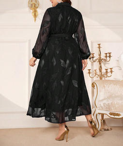 Venta al por mayor de las señoras <span class=keywords><strong>XL</strong></span> Plus Size Floral Jacquard vestido cuello con muescas Semi-Transparente Empire Waist Casual Office Wear - Product Image 4