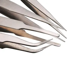 Wholesale stainless steel jeweler tweezers clamping tools eyelash straight and slanted tip tweezers