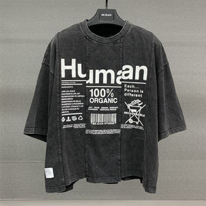 เสื้อยืดผู้ชายฮิปฮอปสะพายไหล่แนววินเทจเสื้อครอปผ้าตัดต่อผ้าคอตตอนคุณภาพสูงผ้าซักกรด100% - Product Image 3