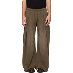 Pantalon de survêtement plissé en molleton de coton pour homme, coupe large, taille élastique avec cordon de serrage, décontracté, couleur kaki, pour l'automne - Product Image 1