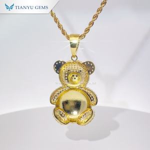 Collar con Colgante de Oso de Peluche con Incrustaciones de Diamantes y Bandera Nacional de Tianyu, Chapado en Oro, con Circonita, Diseño de Oso de Dibujos Animados, Joyería Hip-Hop - Product Image 3