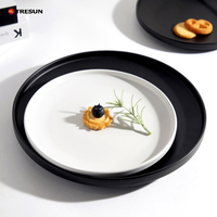 Assiette de présentation en céramique mate noire, écologique, moderne, à bord festonné, pour restaurant, hôtel, salade, steak, vente en gros